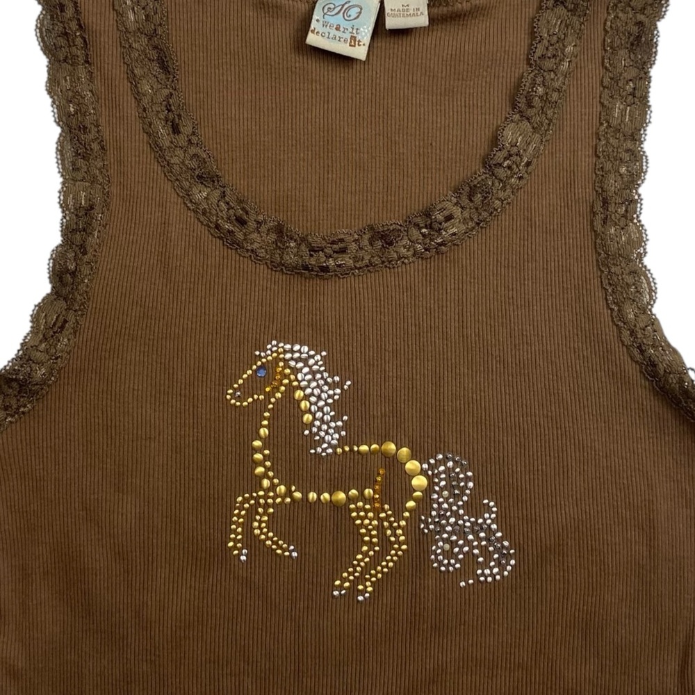 Y2K Tank Top Lace Horse Medium - Picture 3 of 10